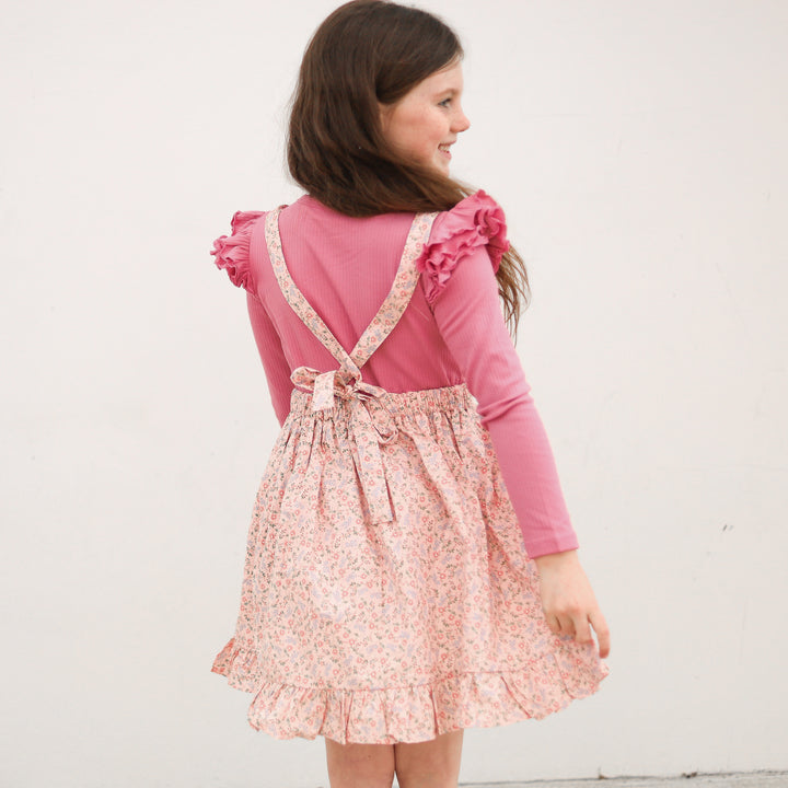 girls berry long sleeve top with flutter