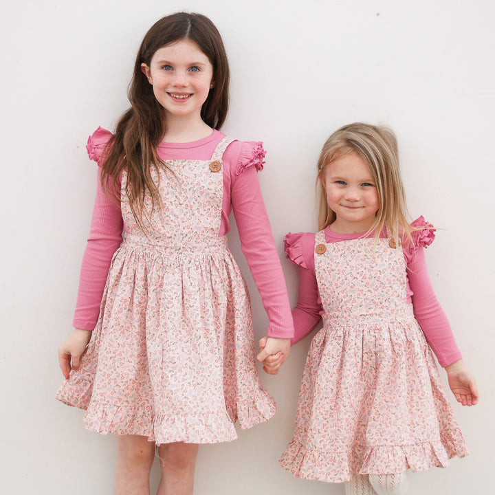 girls berry long sleeve top with flutter