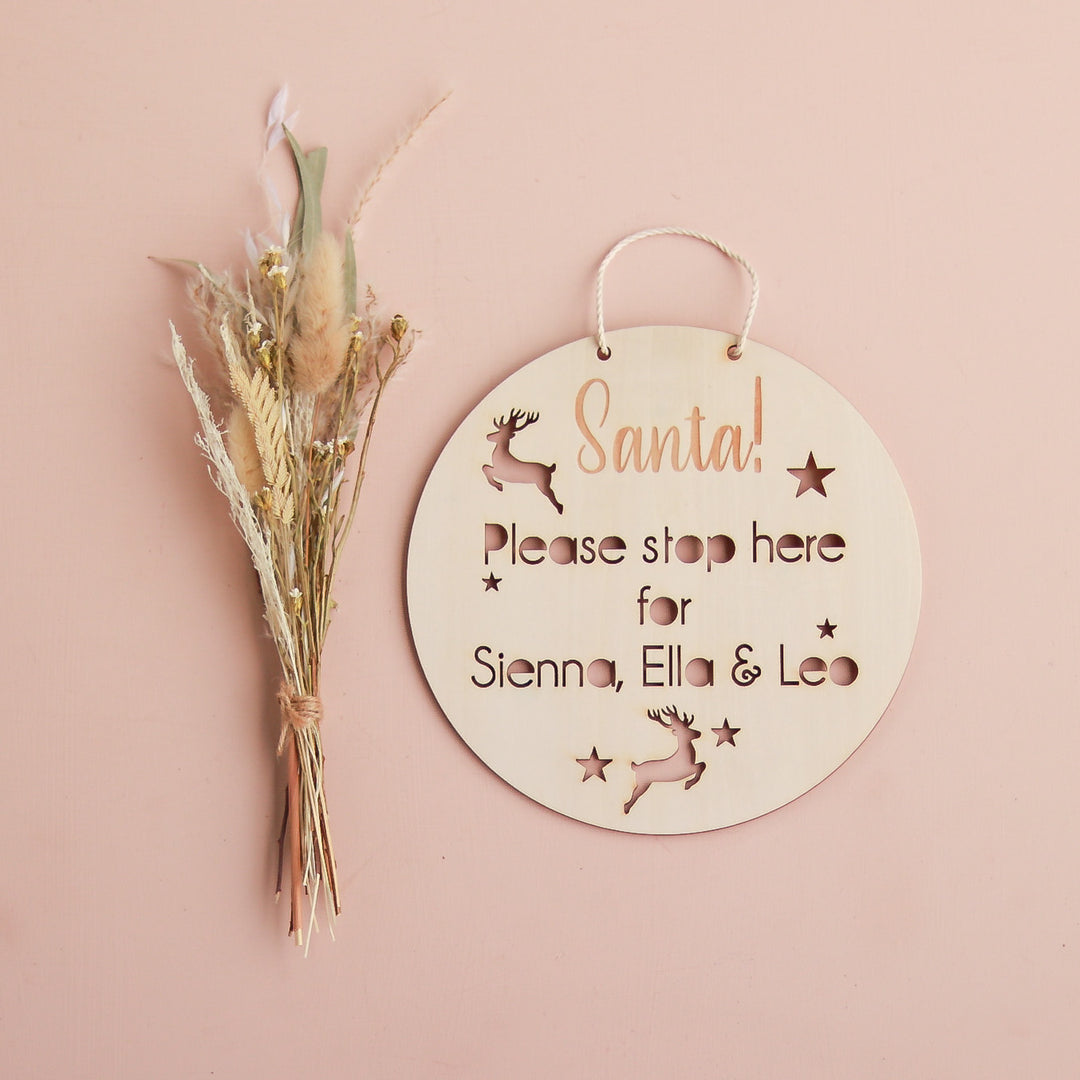 Wooden Sign - Santa Please Stop