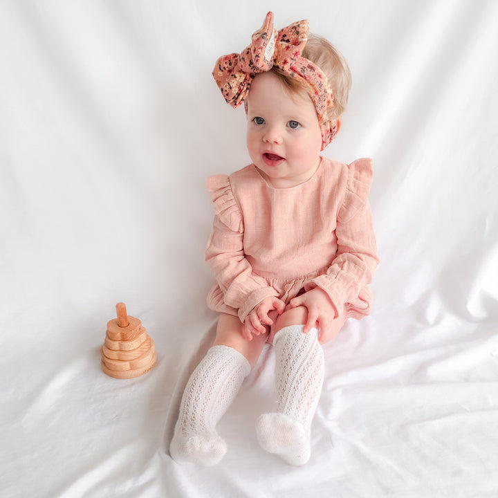 baby girl vintage pink muslin long sleeve romper