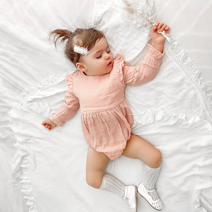 baby girl vintage pink muslin long sleeve romper