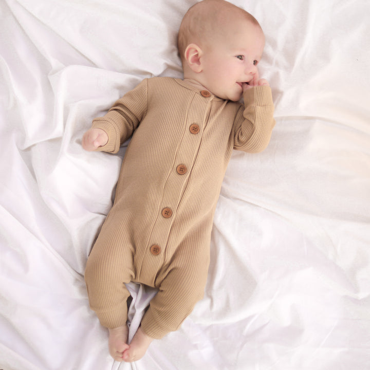Long Sleeve Waffle Louie Romper - Biscuit