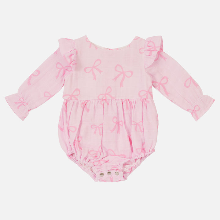 Muslin Frill Romper - Pink Bows
