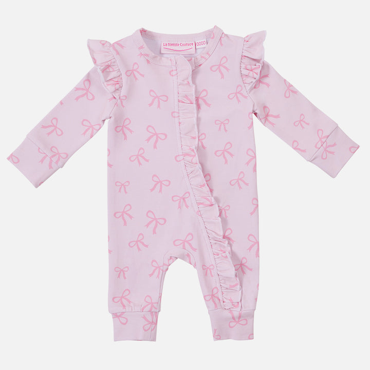 Frill Zip Romper - Pink Bows