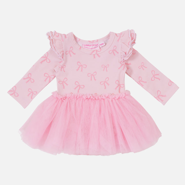 Long Sleeve Tutu Dress - Pink Bows