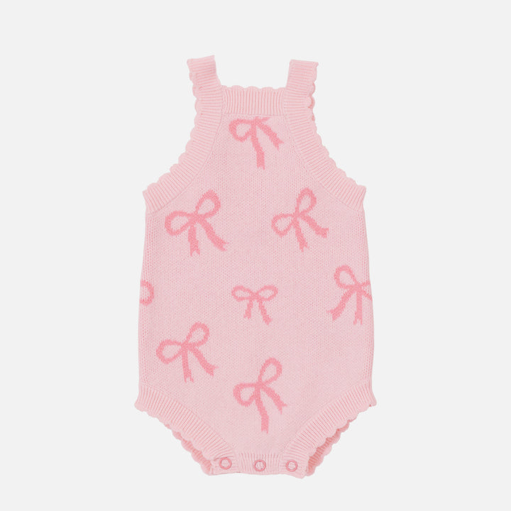 Classic Knitted Romper - Pink Bows