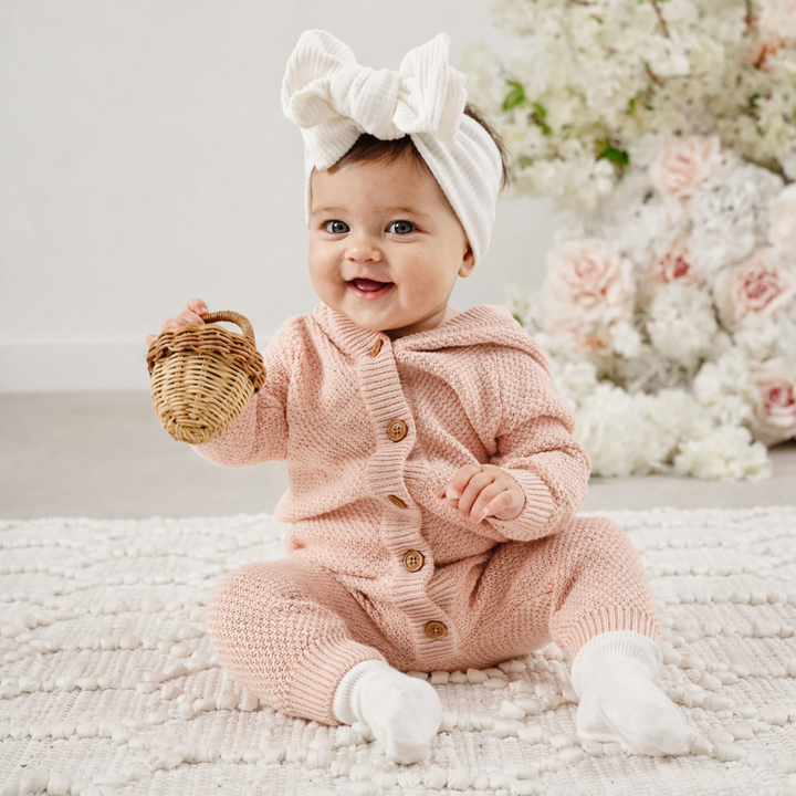 Bear Knitted Romper - Vintage Peach