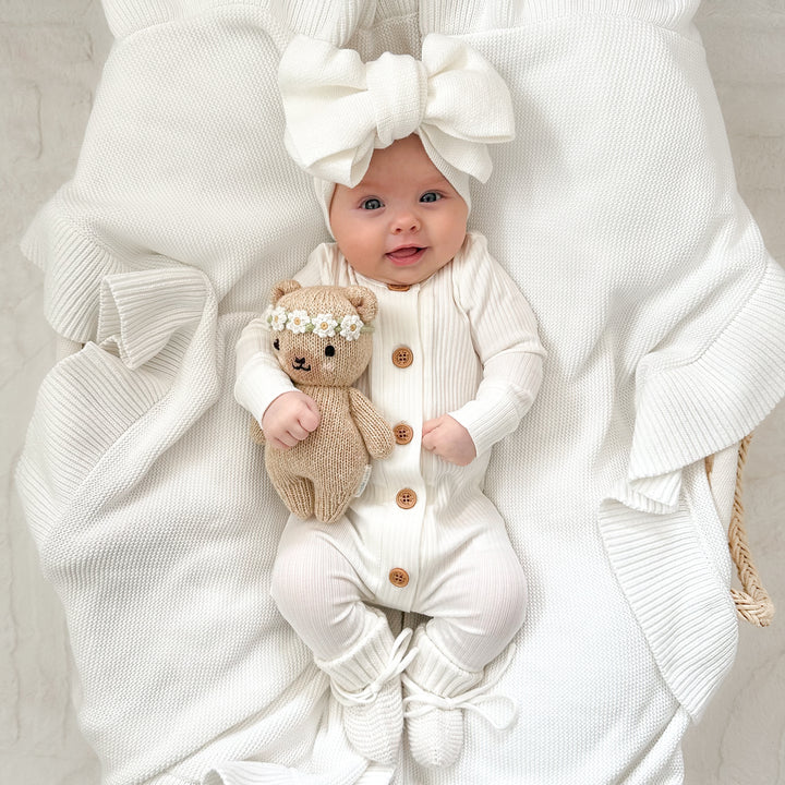 Cozy Long Sleeve Louie Romper - Coconut Milk