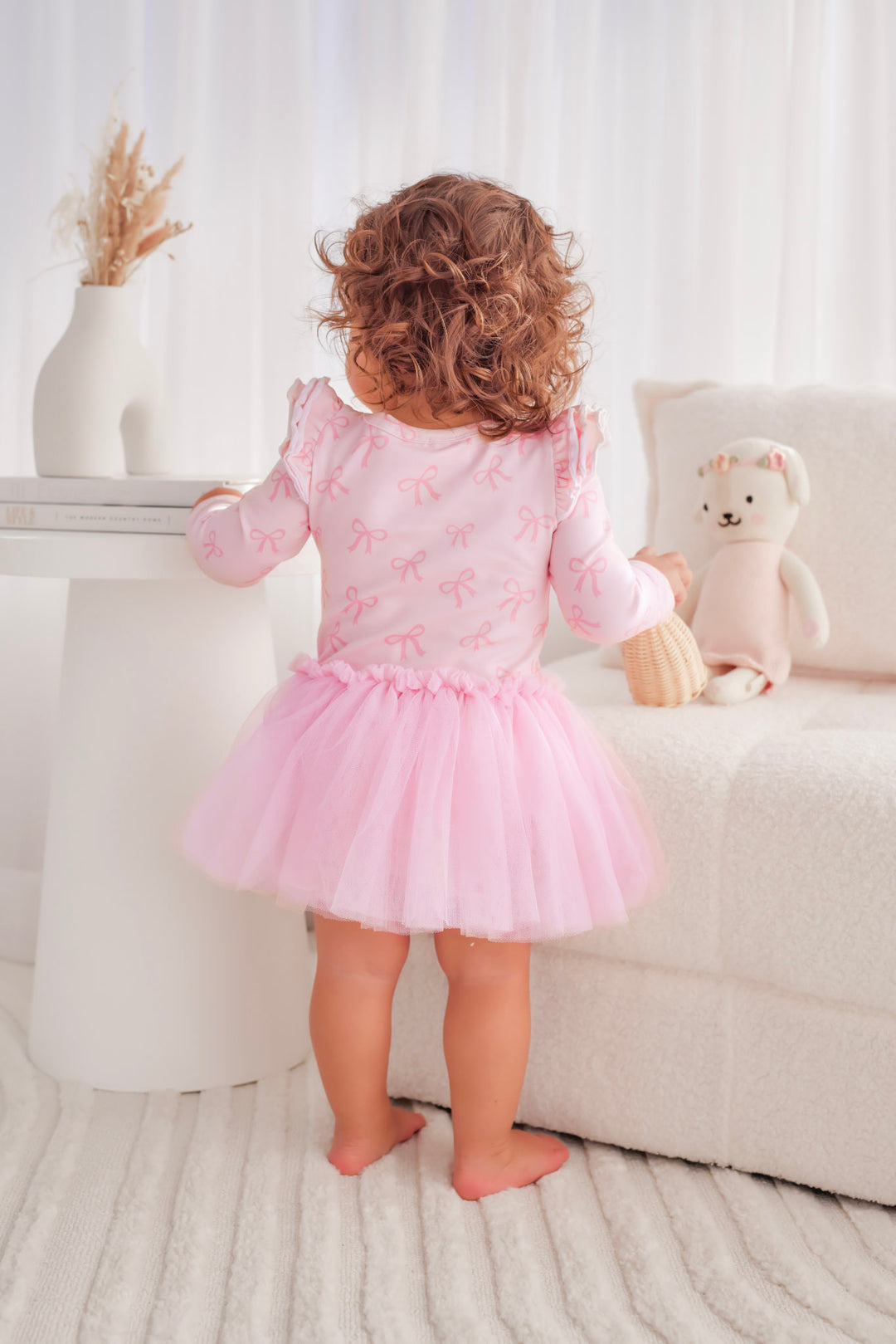 Long Sleeve Tutu Dress - Pink Bows