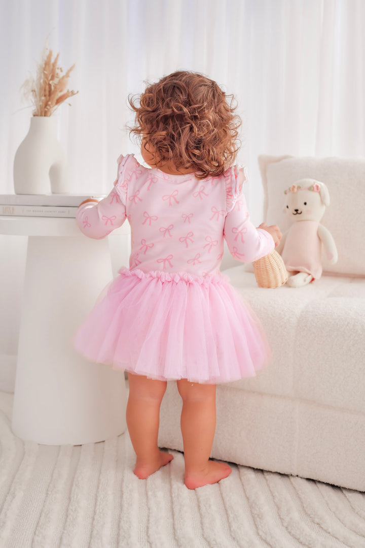 Long Sleeve Tutu Dress - Pink Bows