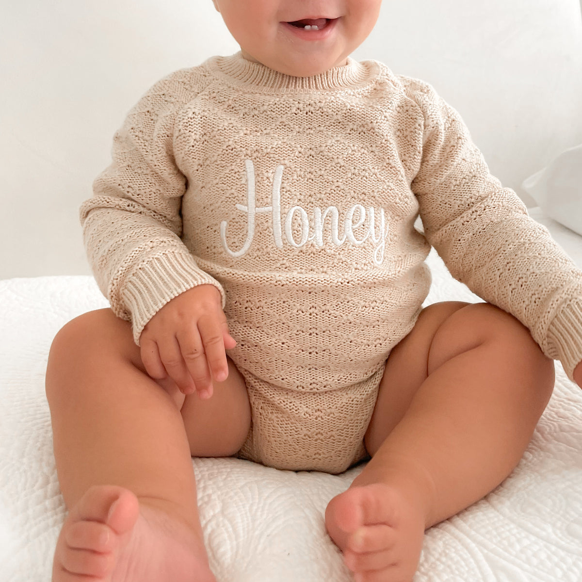 Embroidered Montee Romper - Oatmeal