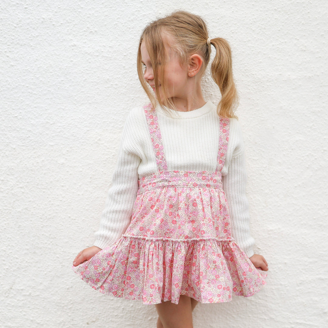 girls floral suspender skirt