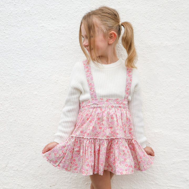 girls floral suspender skirt