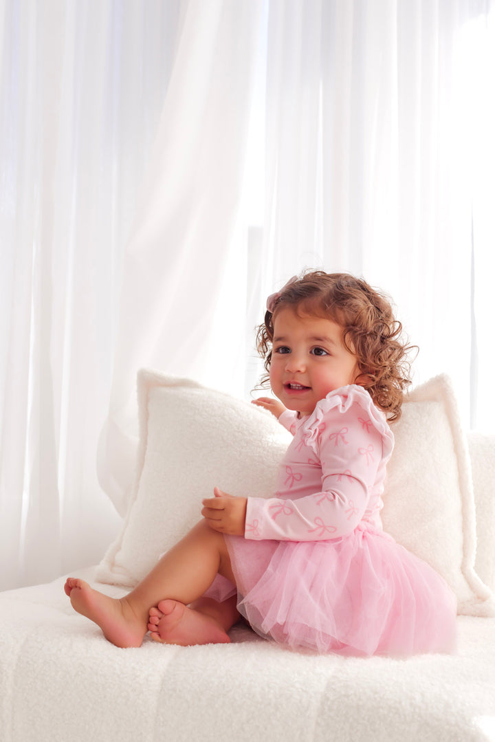 Long Sleeve Tutu Dress - Pink Bows