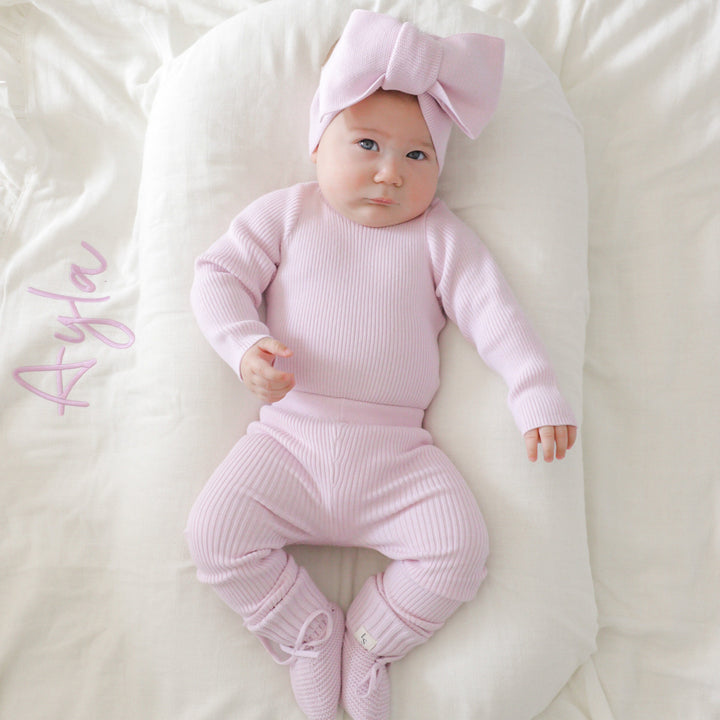 baby girls lilac knitted headwrap