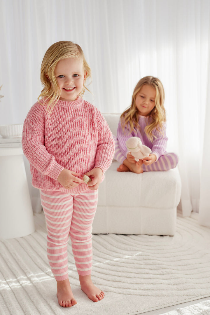 Knitted Leggings - Blush Striped