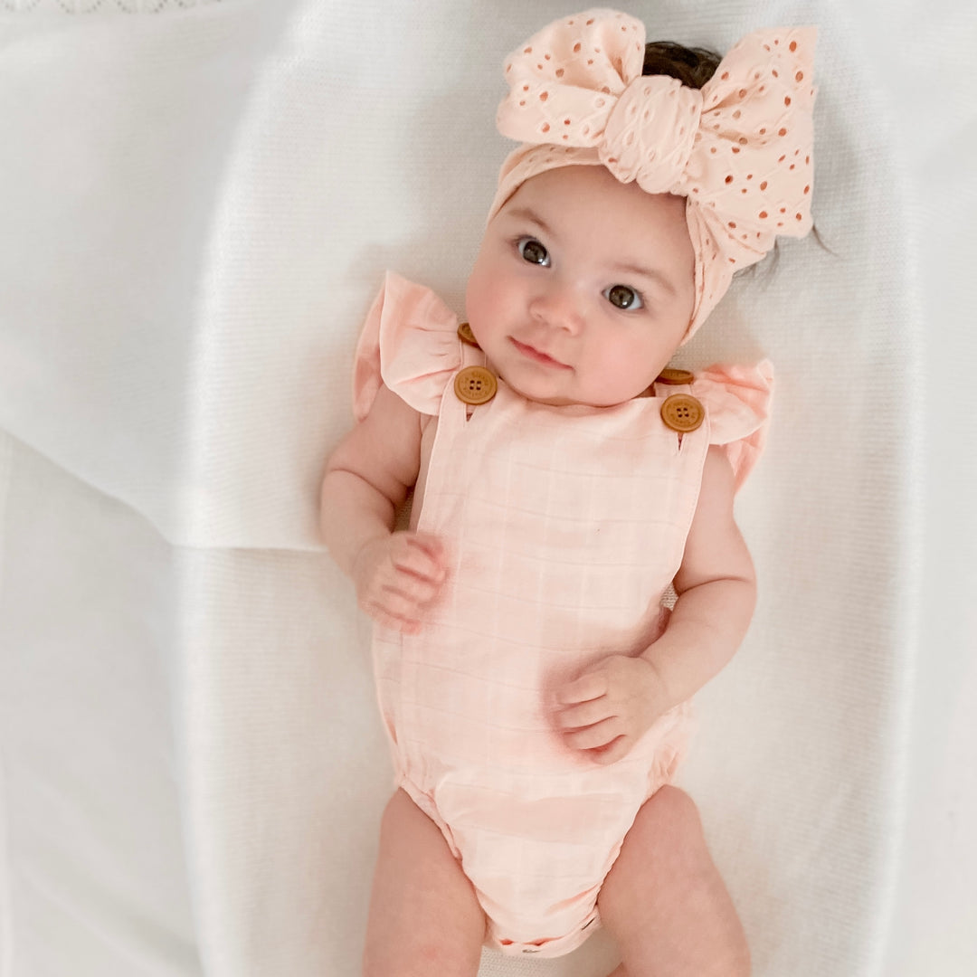 Muslin Button Romper - Peach Blossom