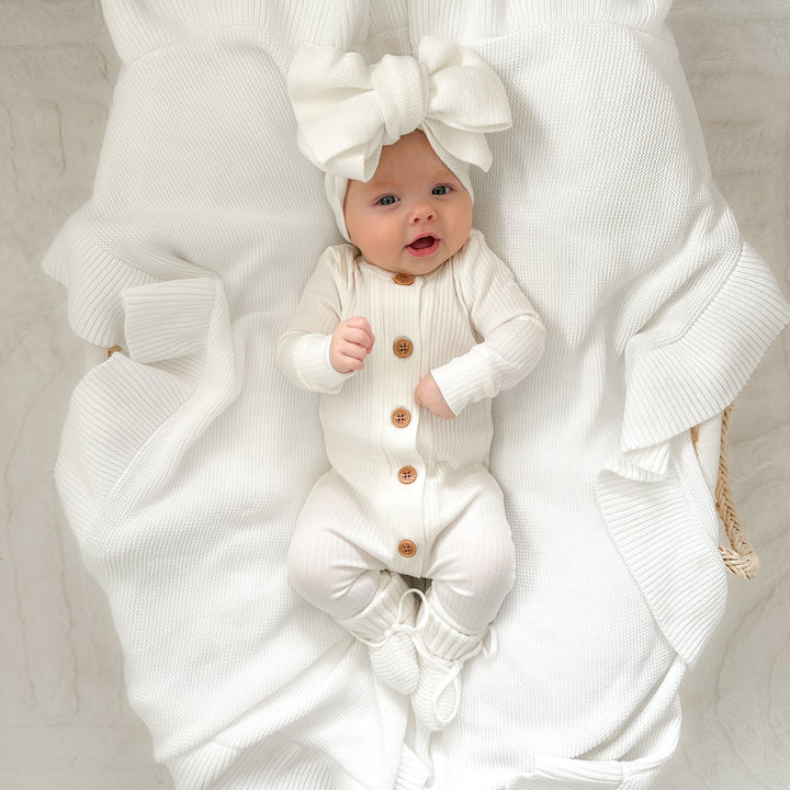 Cozy Long Sleeve Louie Romper - Coconut Milk