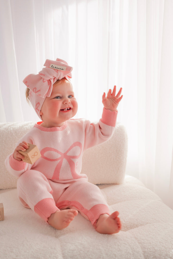 Knitted Jumpsuit - Pink Bows