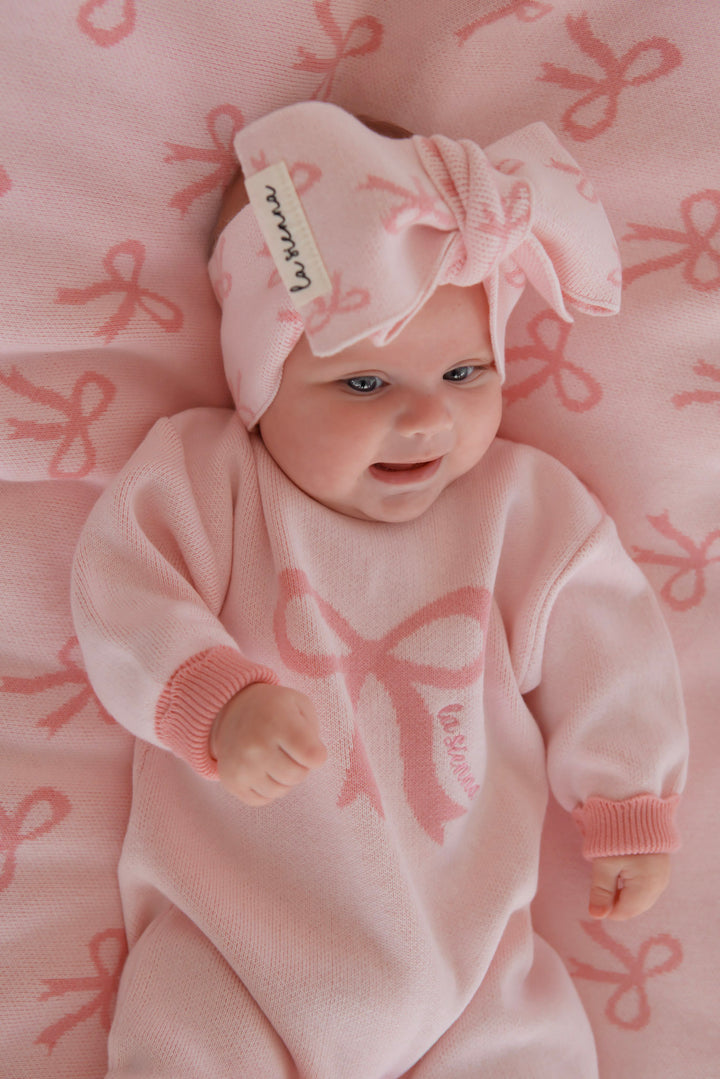 Knitted Jumpsuit - Pink Bows