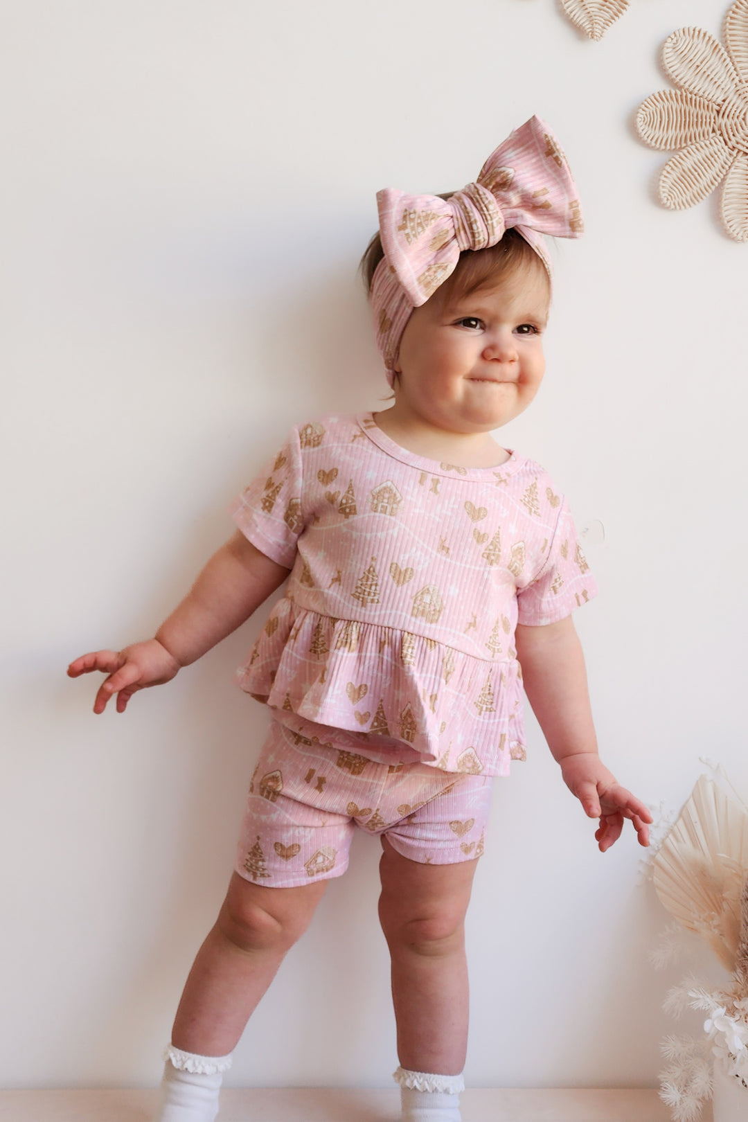 Cozy Bike Shorts - Pink Christmas Village