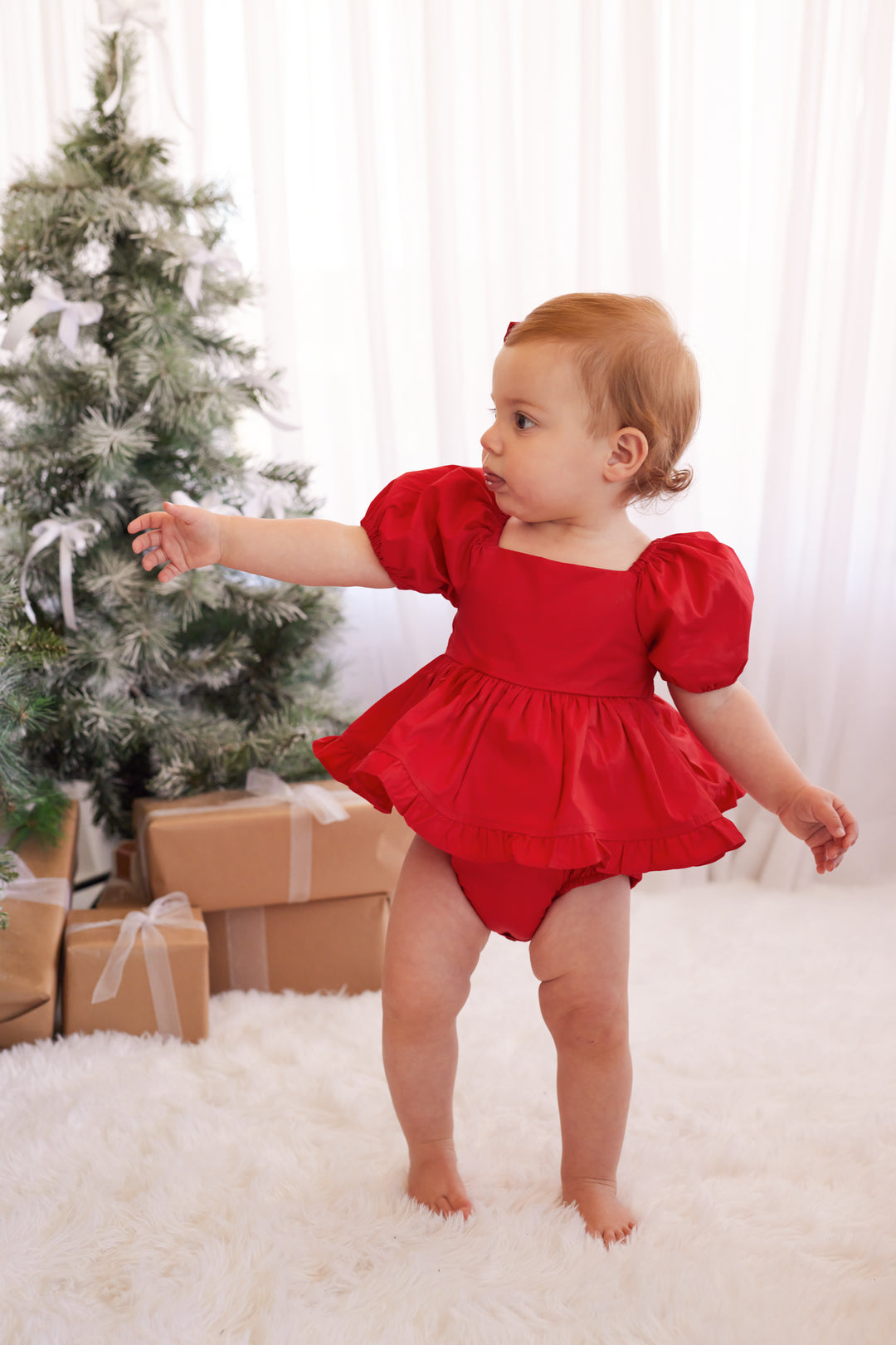 Puff Sleeve Romper - Red
