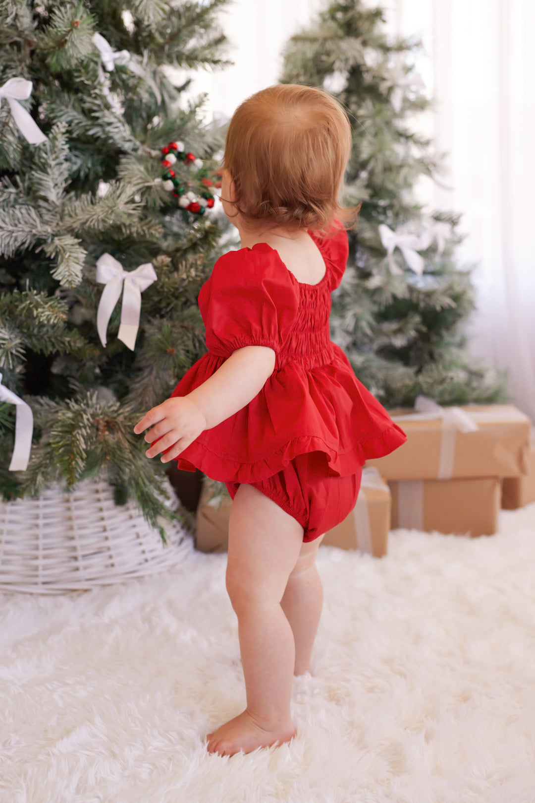 Puff Sleeve Romper - Red