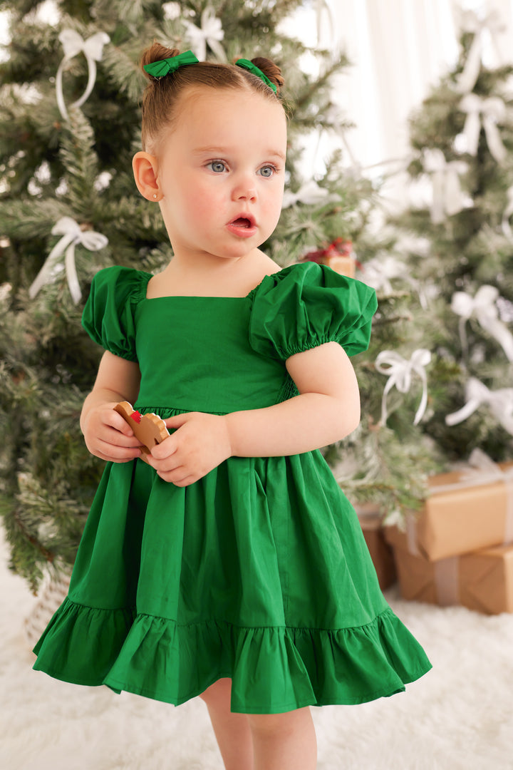 Puff Sleeve Dress -Green