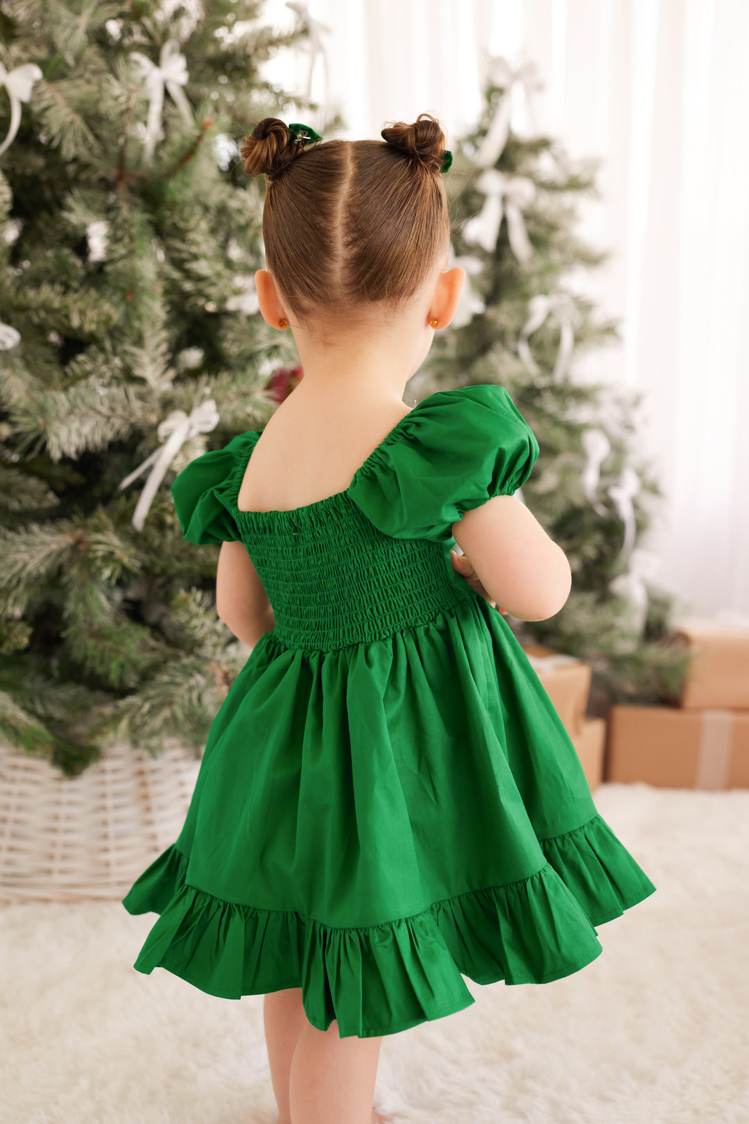 Puff Sleeve Dress -Green