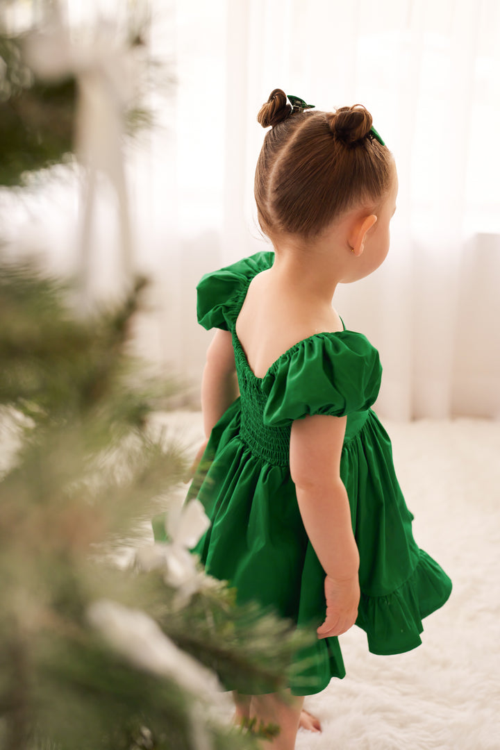 Puff Sleeve Dress -Green