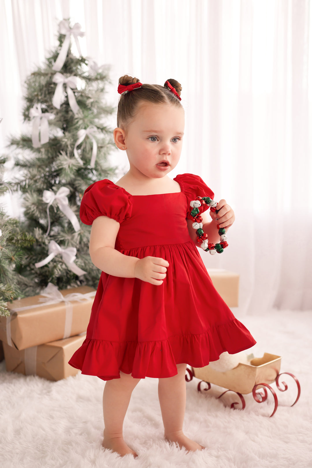 Puff Sleeve Dress - Red