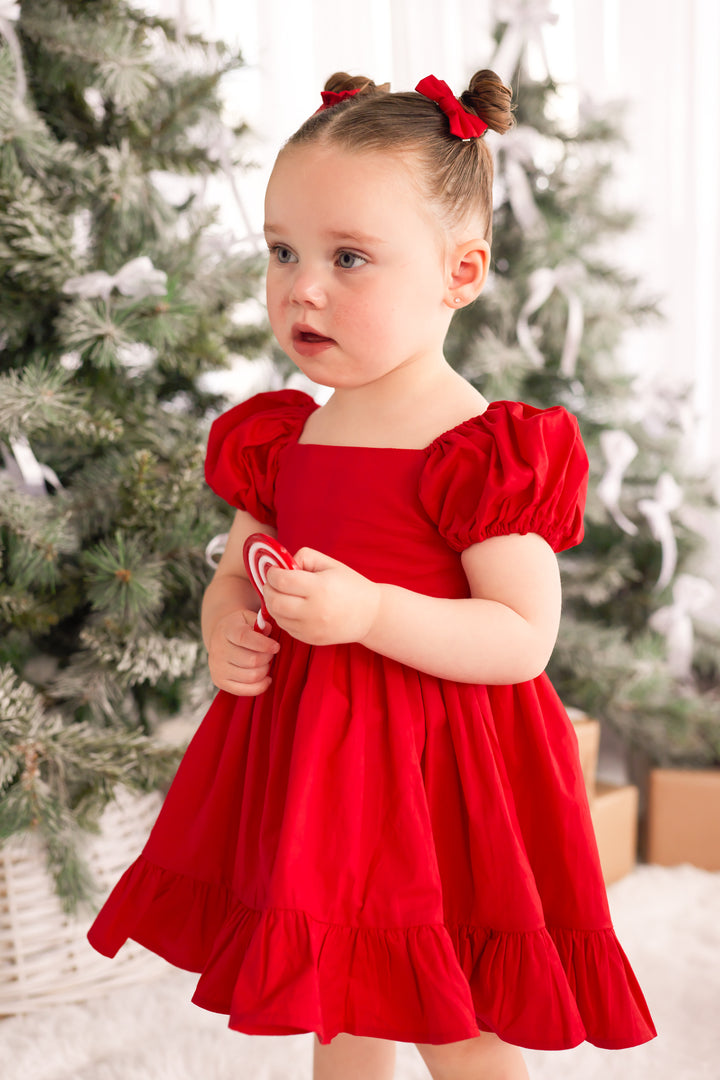 Puff Sleeve Dress - Red