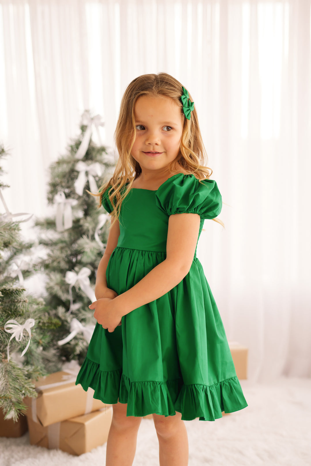 Puff Sleeve Dress -Green