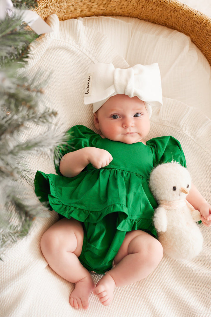 Puff Sleeve Romper - Green