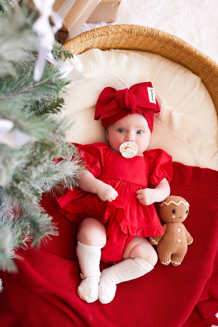 Puff Sleeve Romper - Red