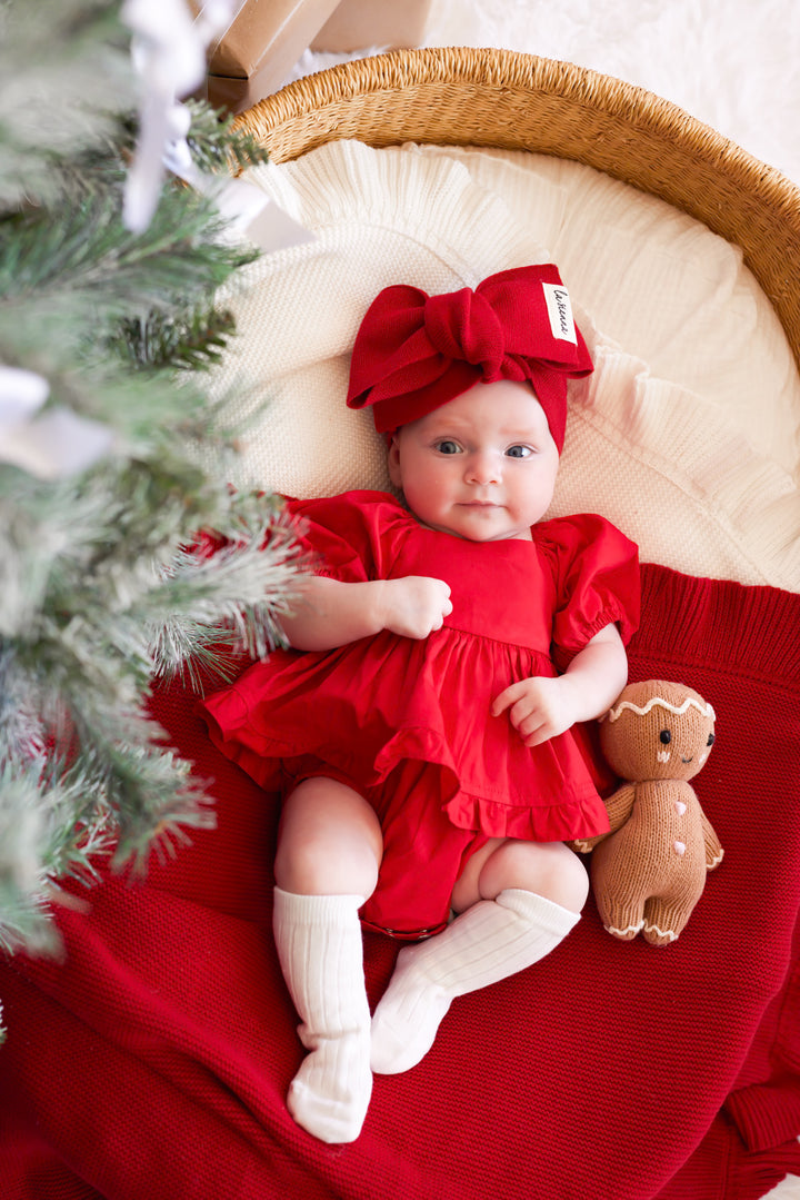 Puff Sleeve Romper - Red