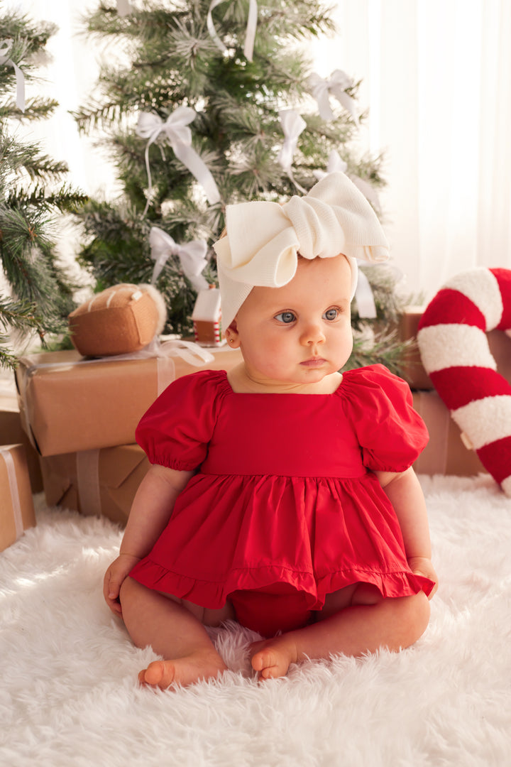 Puff Sleeve Romper - Red