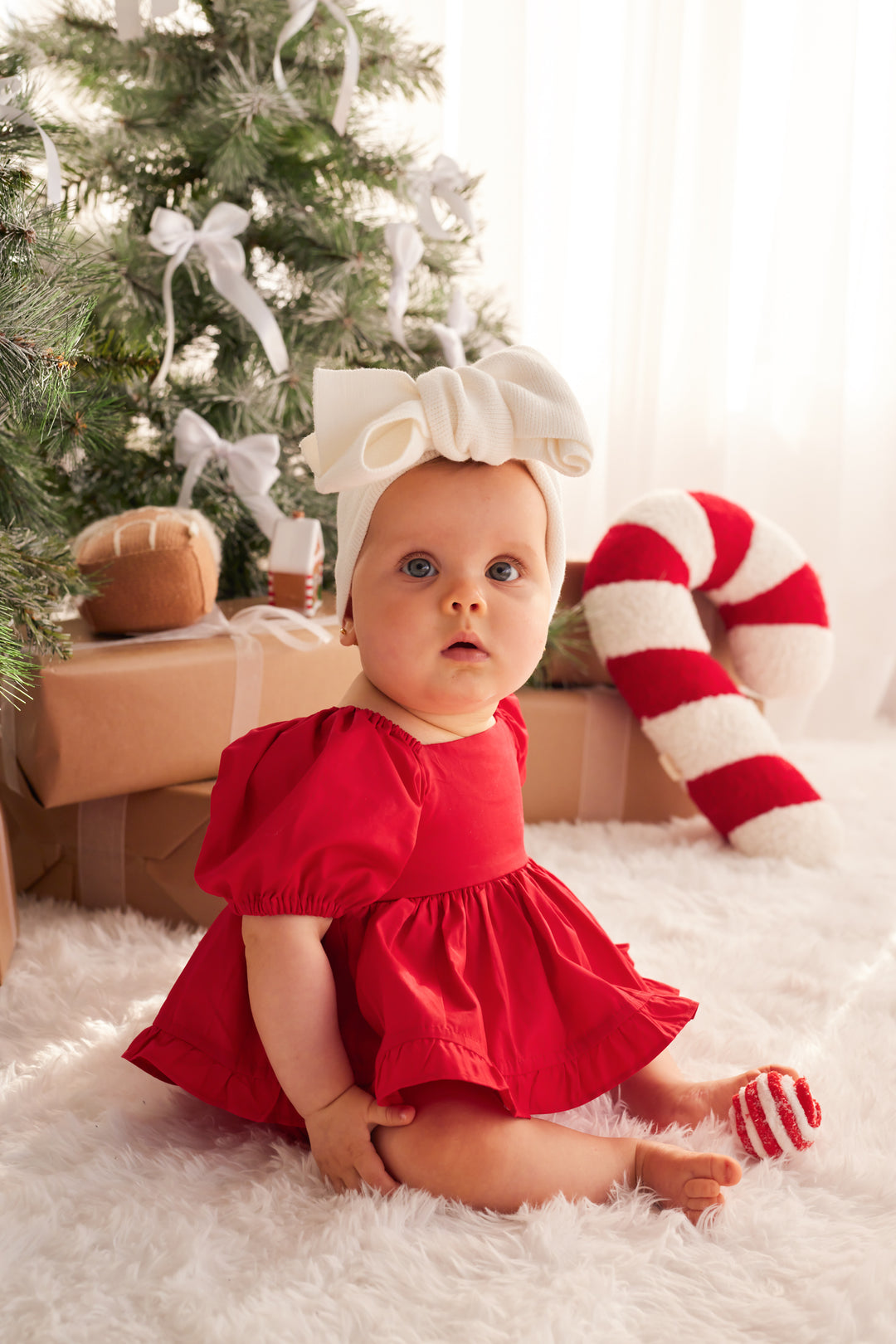 Puff Sleeve Romper - Red