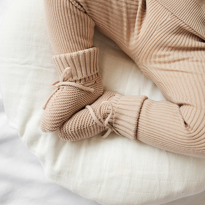 baby knitted booties oat