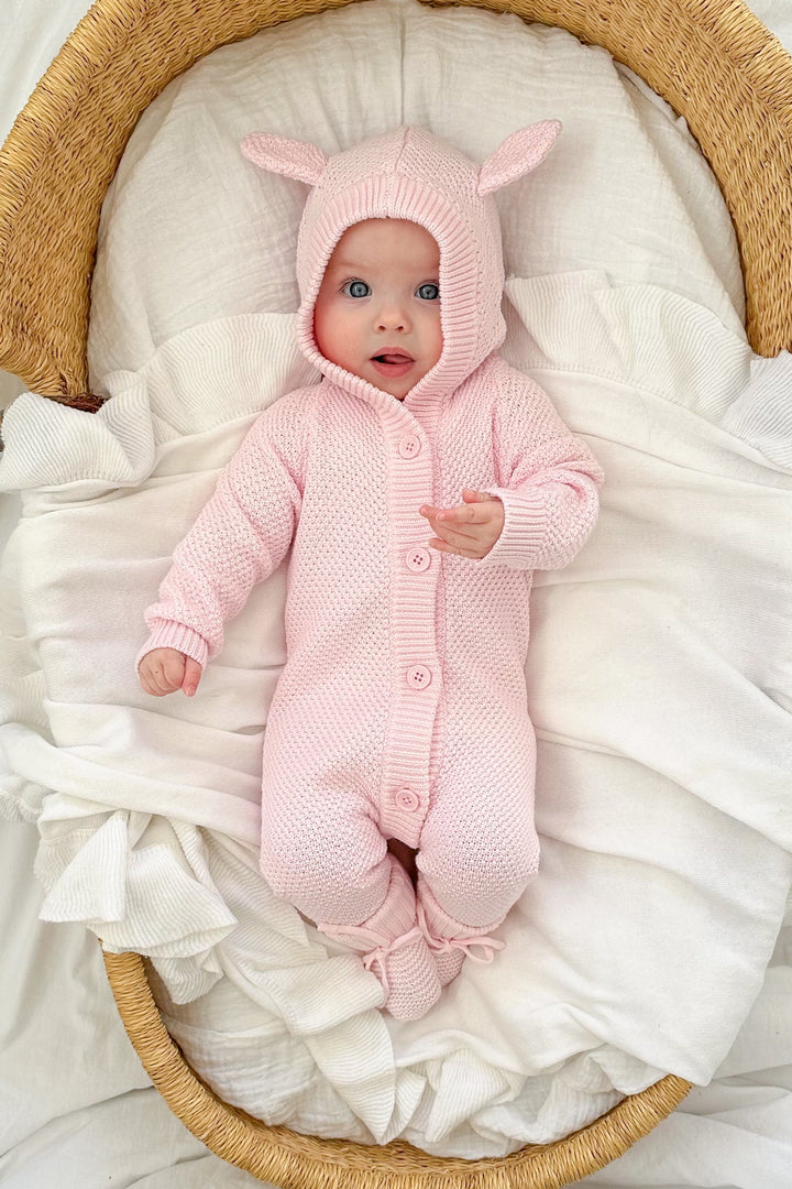 Bear Knitted Romper - Ballerina Pink