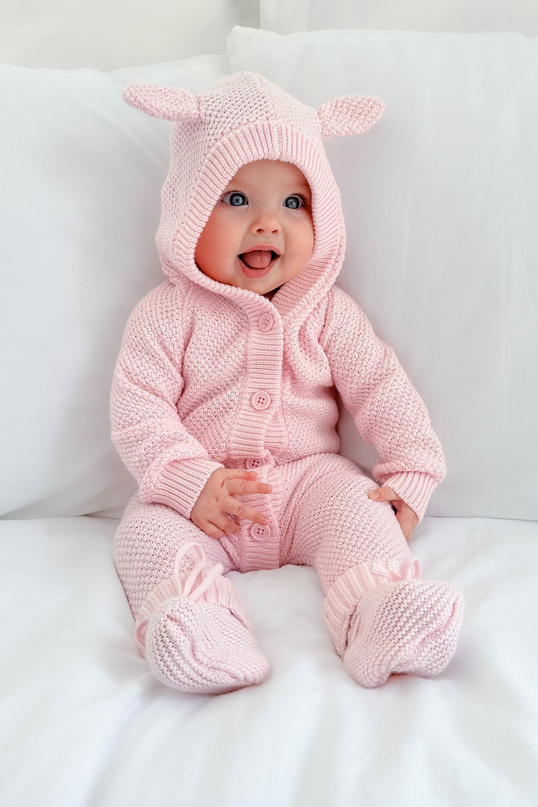 Bear Knitted Romper - Ballerina Pink