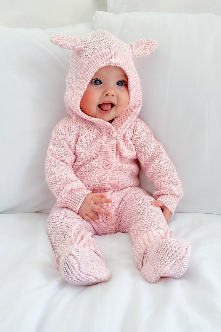 Bear Knitted Romper - Ballerina Pink