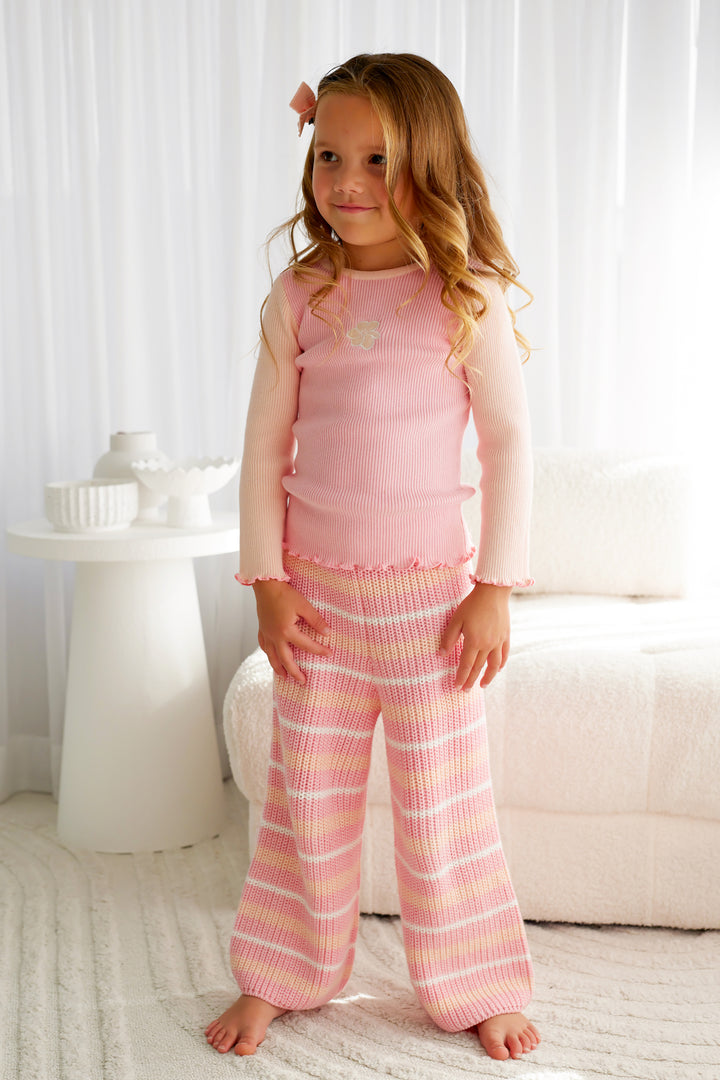 Chunky Knit Pants - Ballet Pink Striped