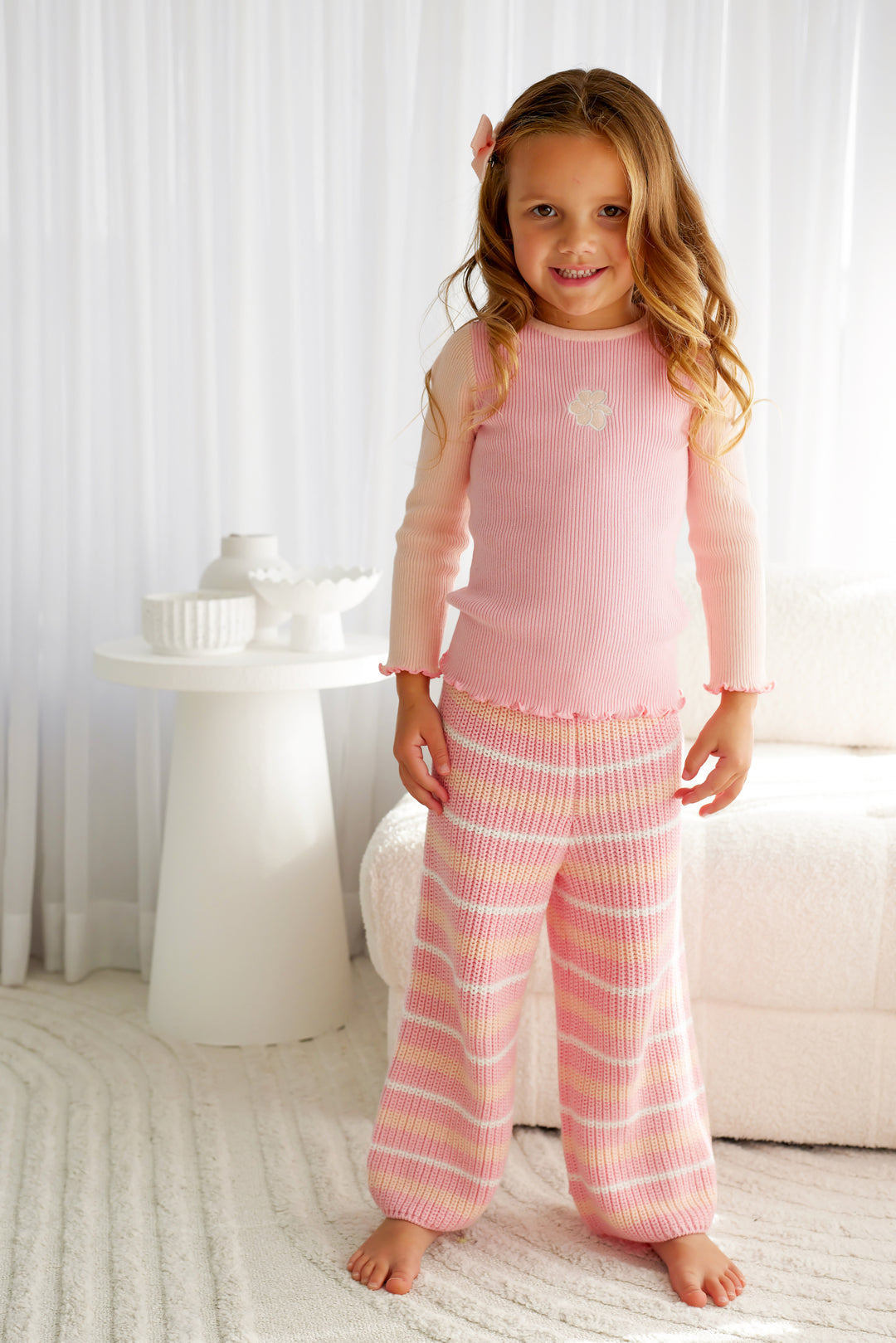 Chunky Knit Pants - Ballet Pink Striped