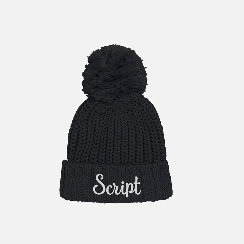 Embroidered Super Chunky Knit Beanie - Black