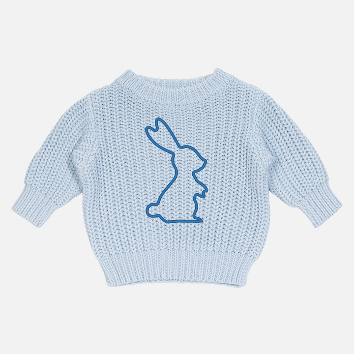 Embroidered Bunny Super Chunky Knit - Sky Blue