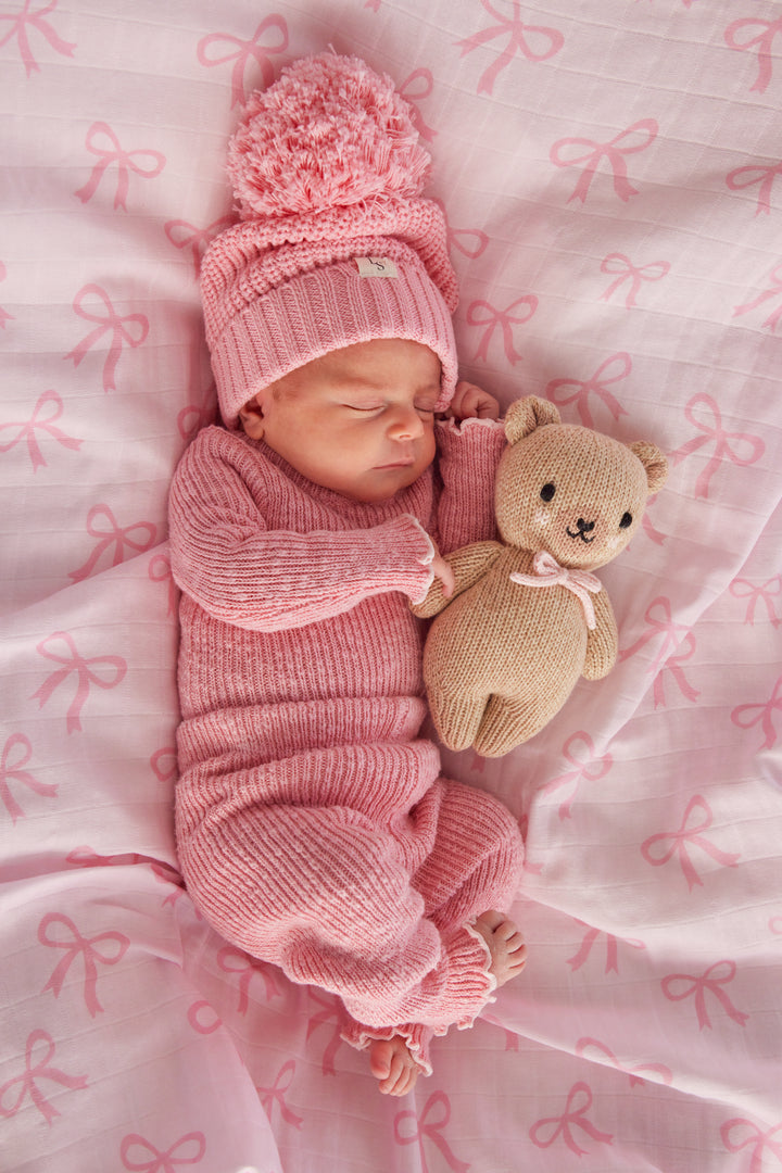 Muslin Ruffle Wrap - Pink + Bows