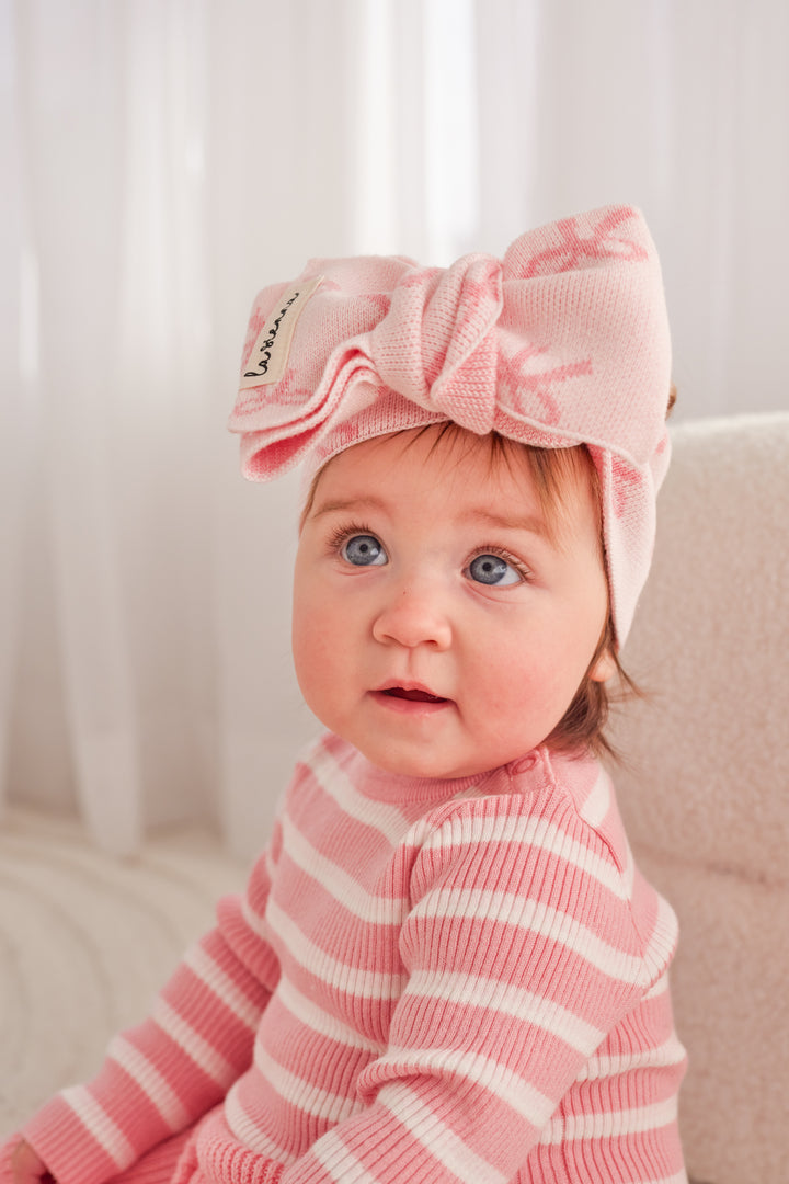 Knitted Headwrap - Pink Bows