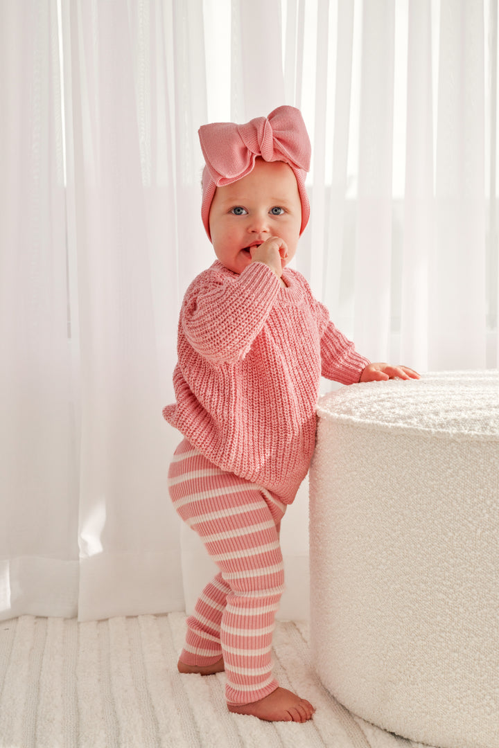 Knitted Leggings - Blush Striped