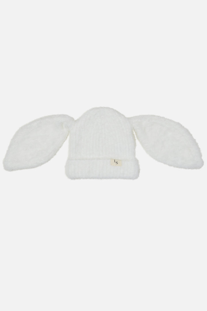 Bunny Fluffy Knitted Beanie - Marshmallow